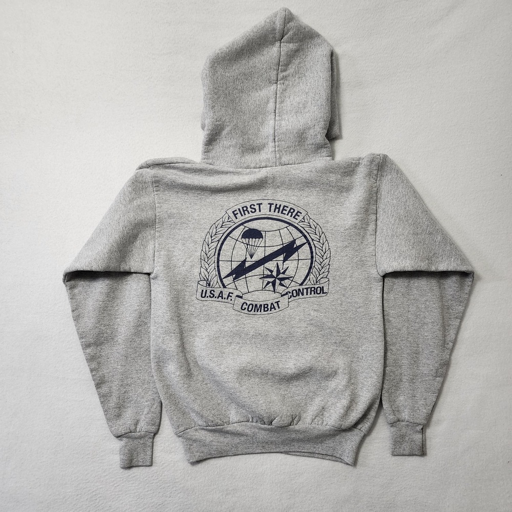 Vintage Y2k Hanes USAF Hoodie Mens Small Gray Combat Control Military Air Force